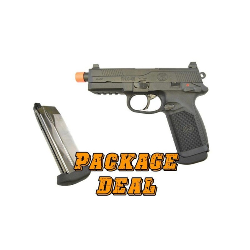 FN Herstal FNX-45 Tactical Metal Gas Blowback Airsoft Pistol, Black – Combo Package