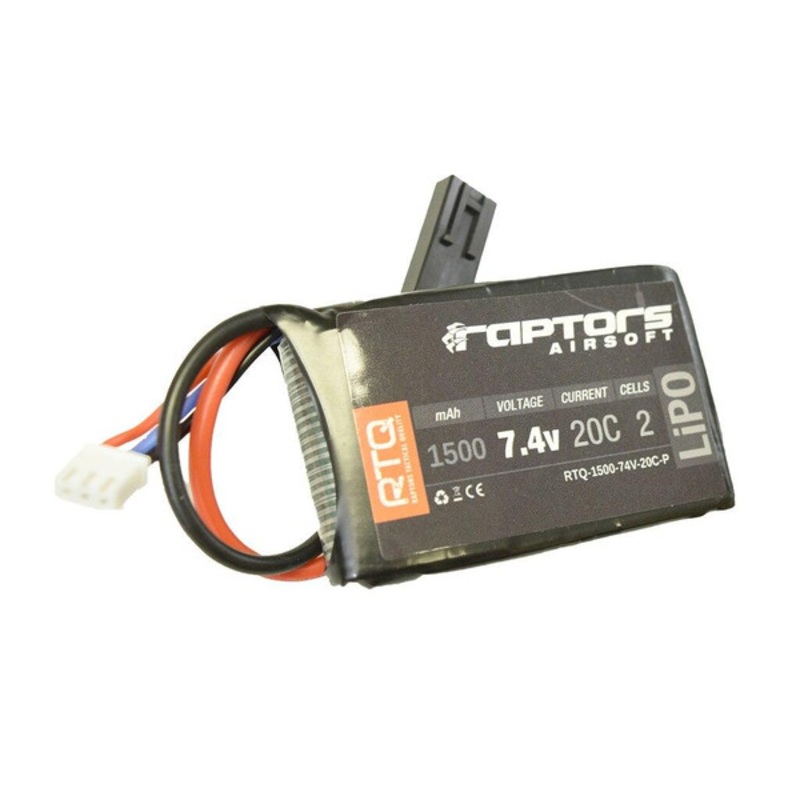 Raptors Airsoft RTQ 7.4V 1500 mAh 20C LiPO Battery for PEQ/AN-15 Box