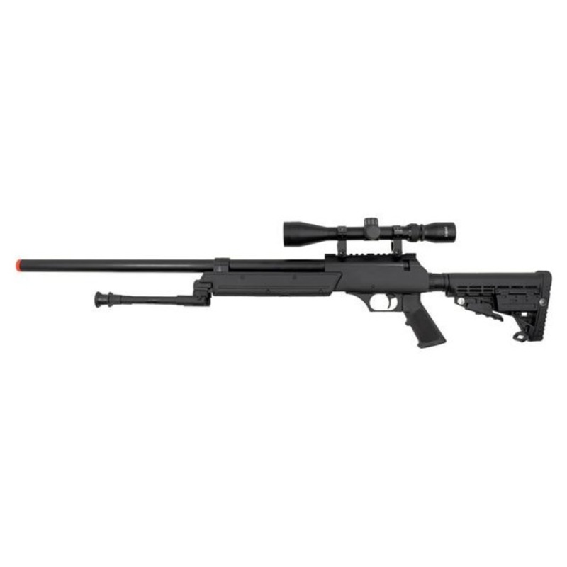 Well MB13 Heavy Weight Airsoft Sniper Rifle with Scope and Bipod, Black