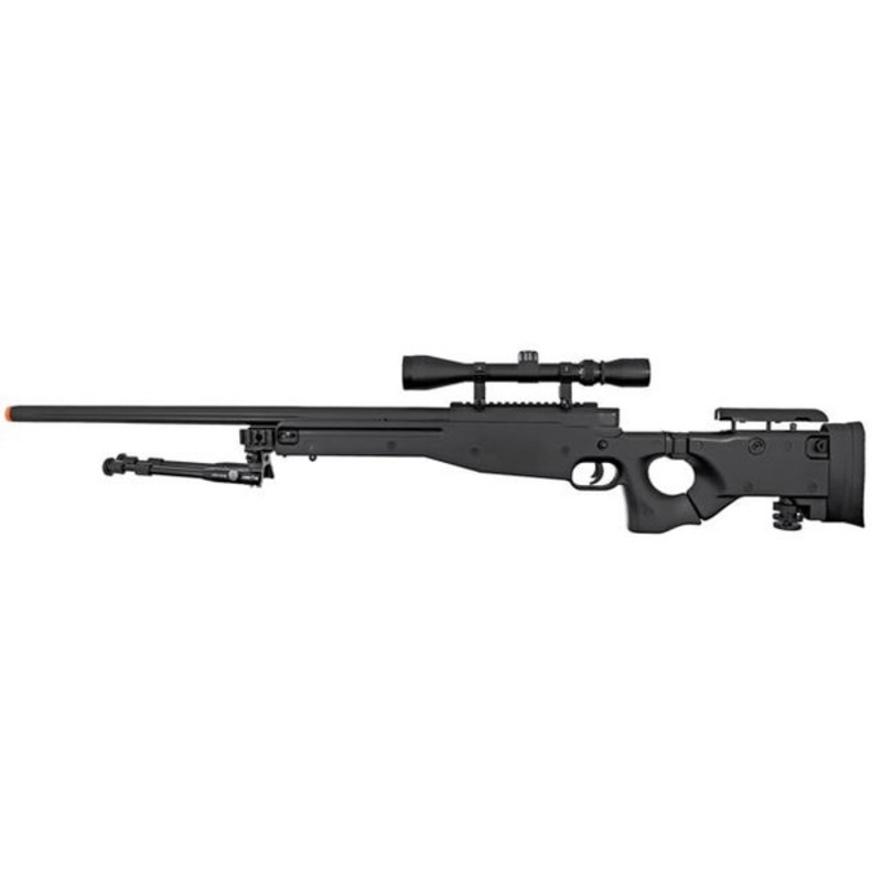 Well MB08 Bolt Action Airsoft Sniper Rifle w/ Scope and Bipod, Black