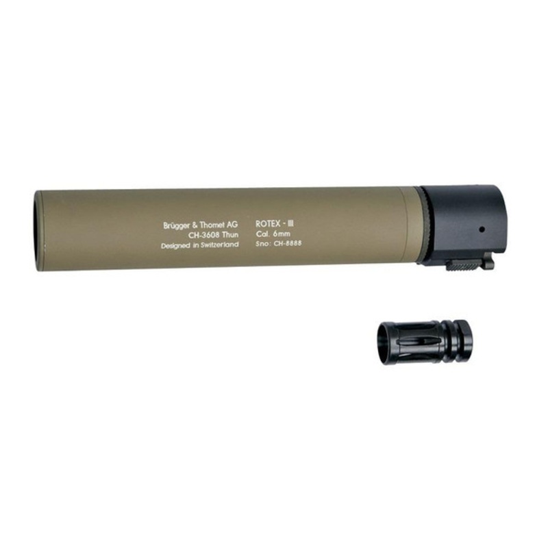 B&T ROTEX III Metal QD Barrel Extension and Metal Flash Hider, Tan, 8.9