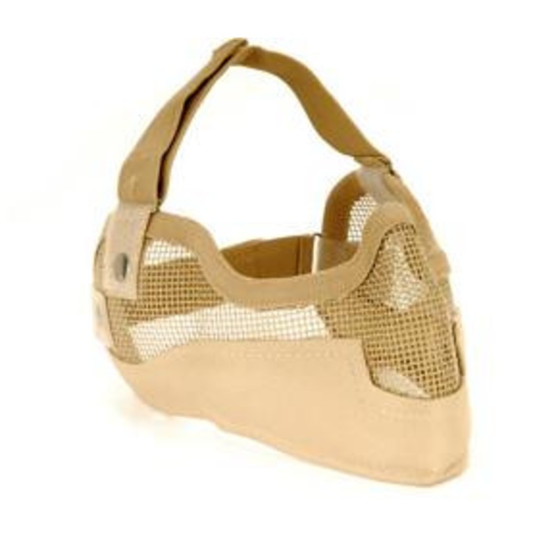 3G Steel Mesh Half Face Mask, Deluxe Version w/ Ear Protection, Tan