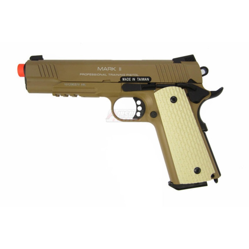 KWA M1911 MK II Metal Tactical PTP Gas Blowback Airsoft Pistol, Desert Tan