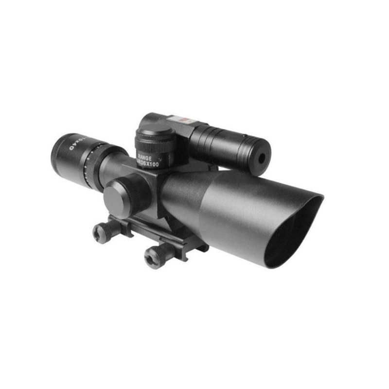 AIM Sports Titan 2.5-10x 40mm Scope with Red/Green Reticle, Green Laser, & Bullet Drop Compensator