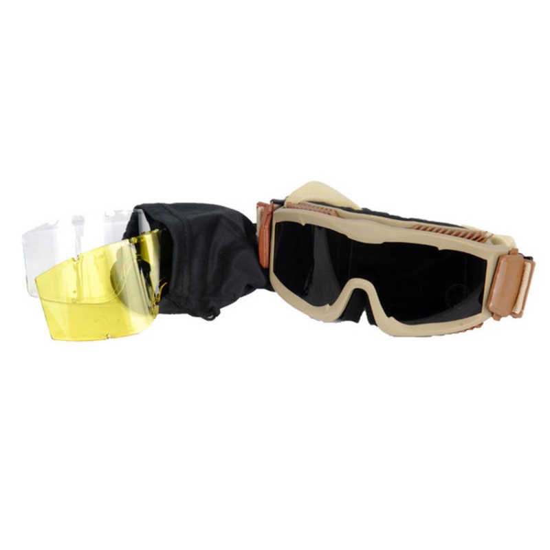 Lancer Tactical Airsoft Safety Goggles, Vented, Tan Frame, Multi Lens Kit