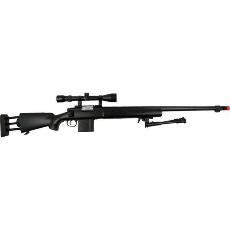 WELL Airsoft Spring Sniper Rifle with Extending Stock, Scope, & Bipod