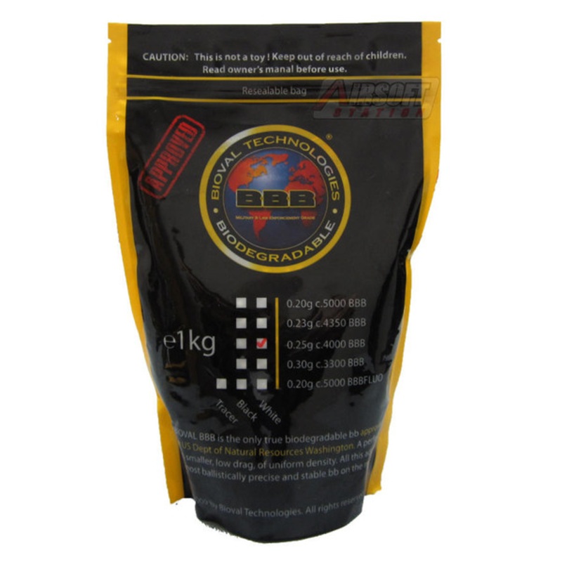 Bioval 0.25g Biodegradable Airsoft BBs, 4000 Ct