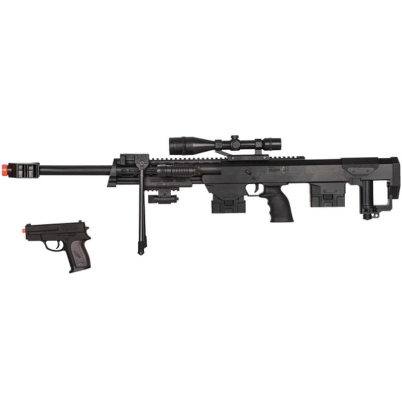 P1050 Spring Airsoft Sniper Rifle w/Flashlight Laser & Pistol Combo