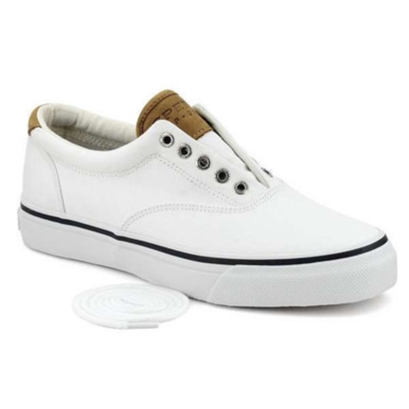Sperry Top-Sider Men’s Salt Washed Twill Striper CVO Sneaker – White – 9M