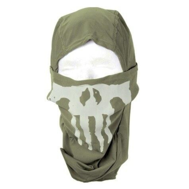 Lancer Tactical Ghost Balaclava, OD Green w/ Skull Design