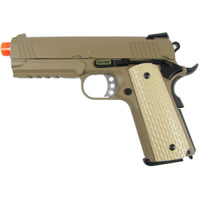 WE 4.3 S-Type Full Metal Semi Auto Gas Blowback Railed Pistol – Tan