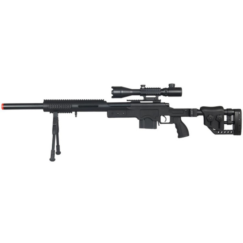 Well MB4410 Bolt Action Sniper Rifle w/ Illuminated Scope & Bipod, Black