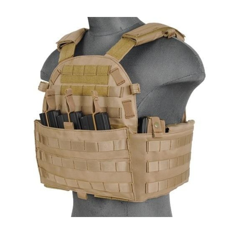 Lancer Tactical 6094 Plate Carrier w/ Triple Inner Mag Pouch, Tan