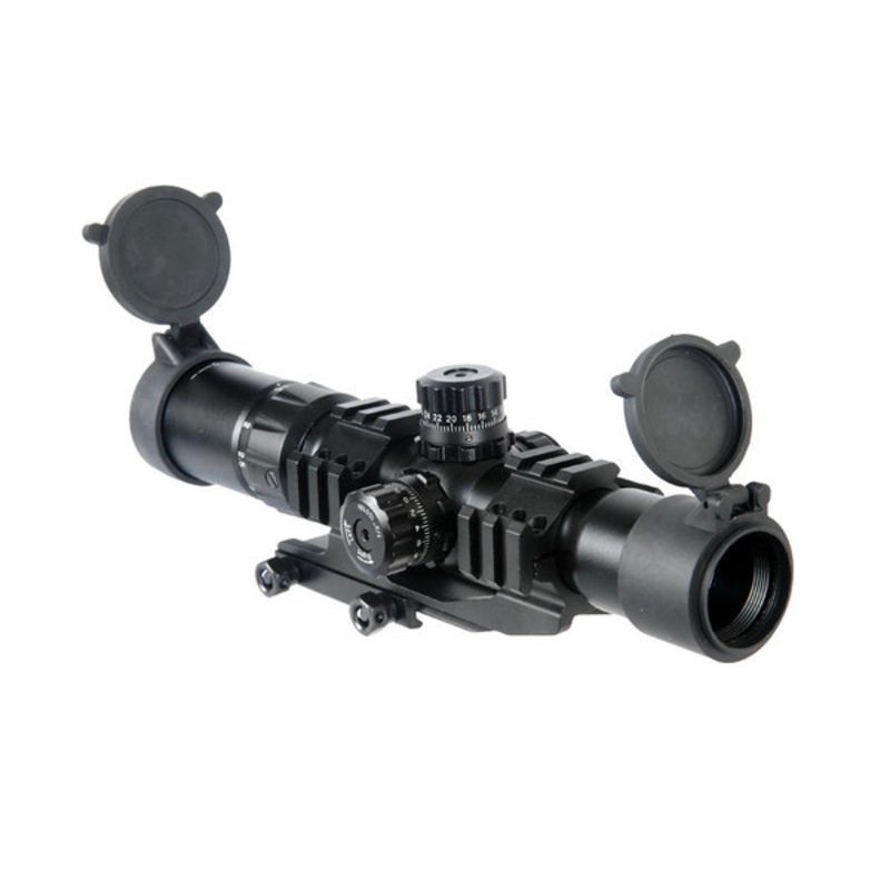 Lancer Tactical 1.5-4x Illuminated Mil-Dot Rifle Scope, Red/Green Dot, Railed