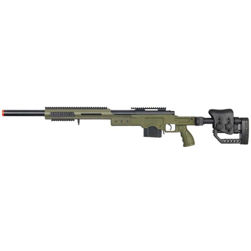 Well Bolt Action Sniper Rifle with RIS & Folding Sniper Stock, OD Green/Black