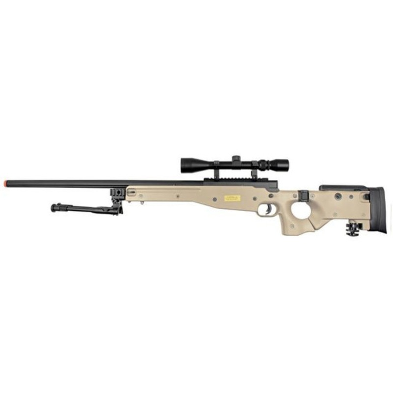 Well MB08 Bolt Action Airsoft Sniper Rifle w/ Scope and Bipod, Tan