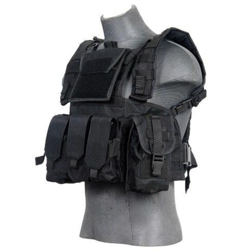 Lancer Tactical Modular Chest Rig with Pouches, Black