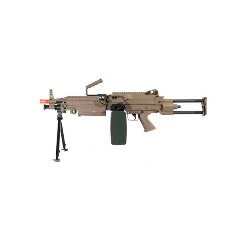 A&K M249 PARA AEG Airsoft Support Rifle with Bipod & Box Magazine, Tan