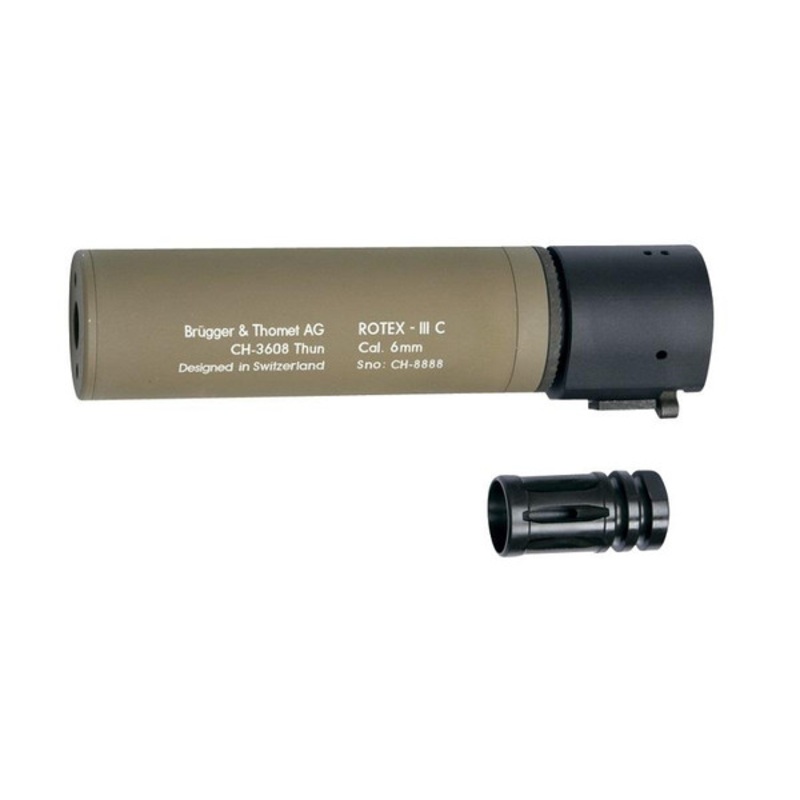 B&T ROTEX III C Metal QD Barrel Extension and Metal Flash Hider, Tan, 6.2