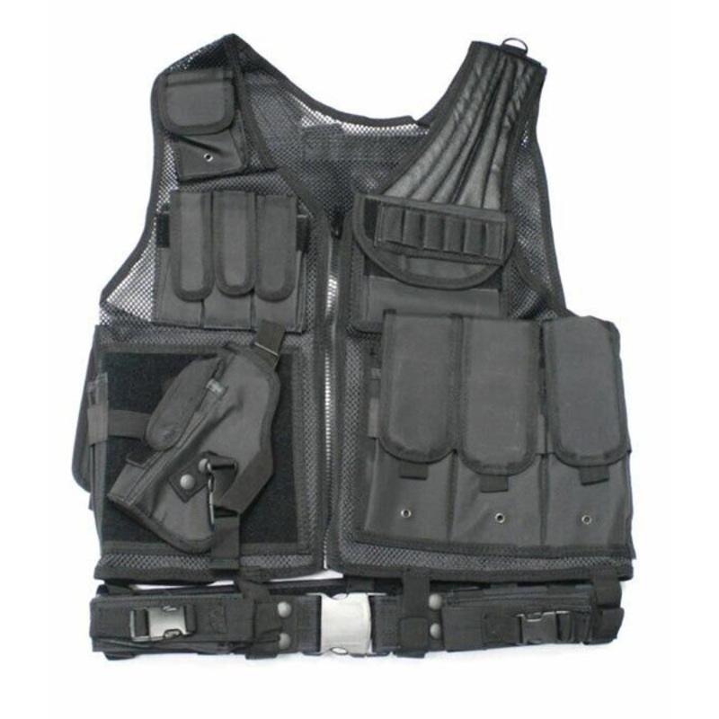 UTG Deluxe Tactical Vest with Quick Draw Holster, Pouch and Belt, Left-handed, Black