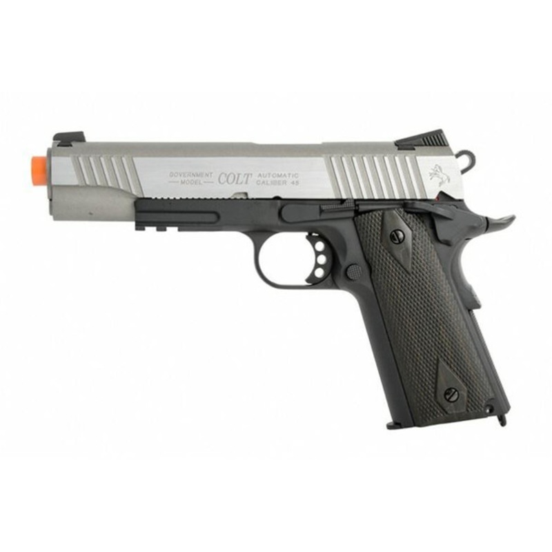 Colt 1911 .45 ACP CO2 Rail Gun Blowback Airsoft Pistol, Two-Tone