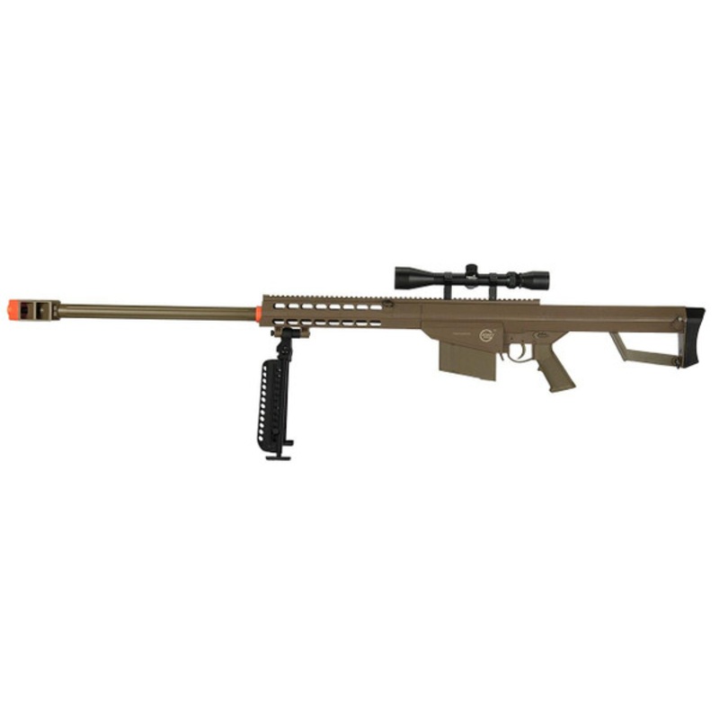 Lancer Tactical M82 .50-Cal Spring Airsoft Sniper Rifle w/ Bipod & Scope, Tan