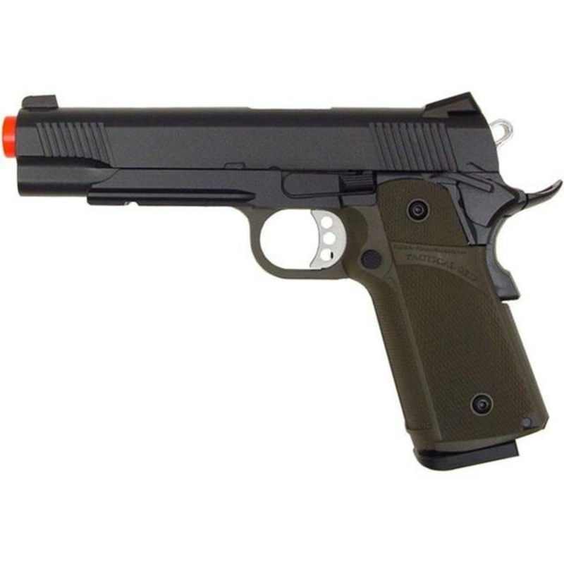 KJW Tactical 1911 Full Metal Semi Auto Gas/CO2 Blowback Pistol – Two-Tone OD Green/Black Edition