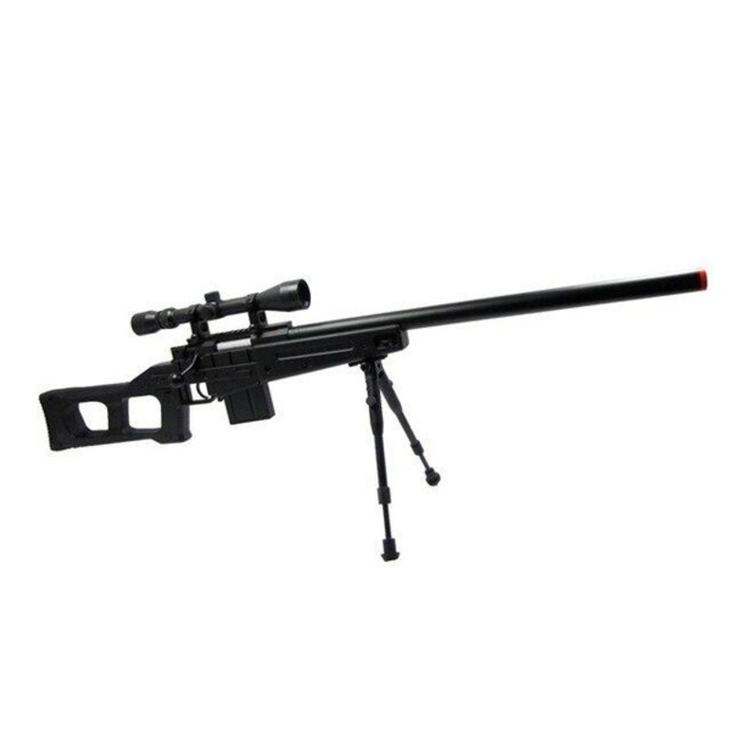 WELL L96 Airsoft Spring Sniper Rifle with Compact Skeleton Stock, Scope & Bipod