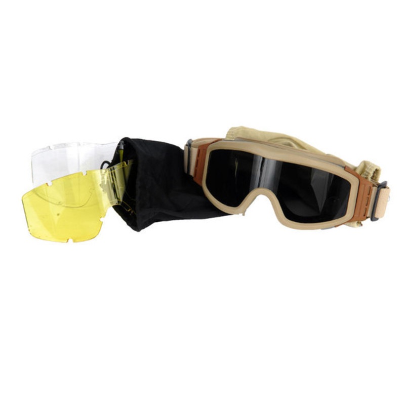 Lancer Tactical Airsoft Safety Goggles, Basic, Tan Frame, Multi Lens Set