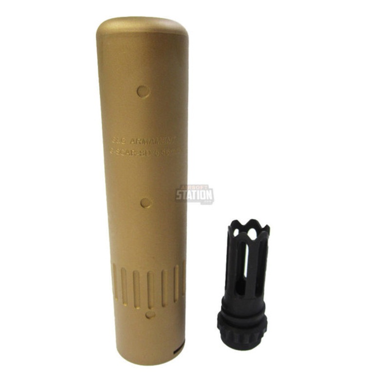 G&G SCAR Style Barrel Extension and Flash Hider Set, Metal, Desert Tan