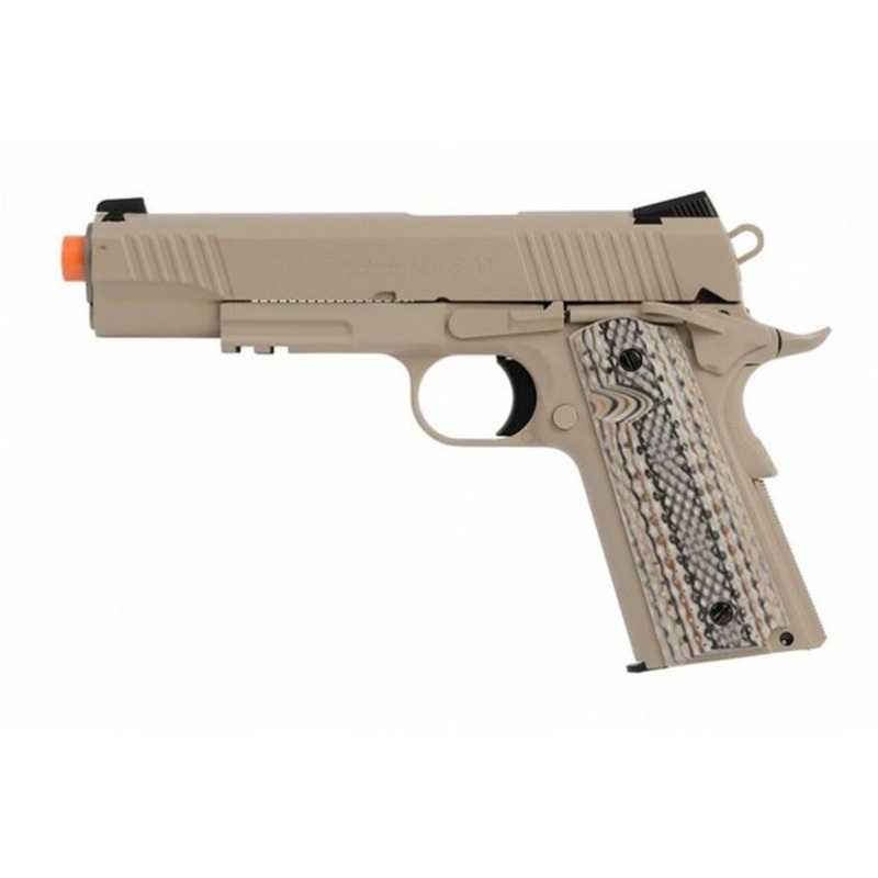 Colt 1911 M45A1 CO2 Rail Gun Blowback Airsoft Pistol, Tan