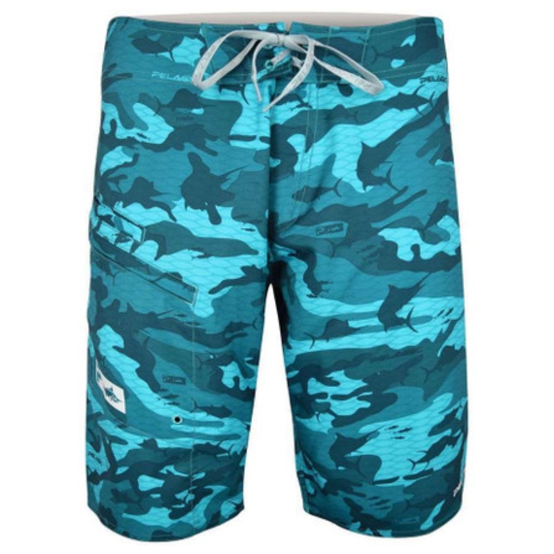 Pelagic 4-Tek Boardshorts – Fish Camo Aqua – Size 32