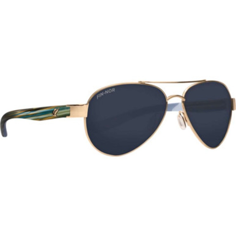 Fin-Nor Surf Candy Sunglasses – Soft Gold/Brown/Blue Stripe Frame/Grey Poly Lens