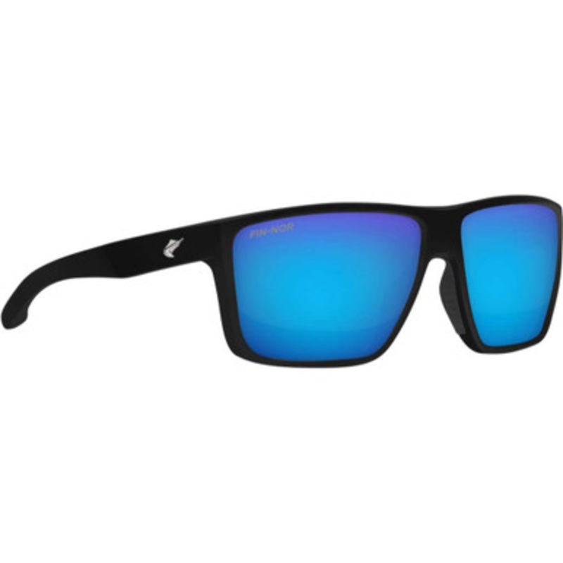 Fin-Nor Popper Sunglasses – Matte Black Frame/Blue Mirror Glass Lens