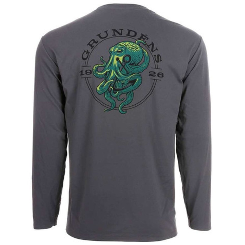 Grundens Tech Tee Long Sleeve Shirt – Kraken Print – Large